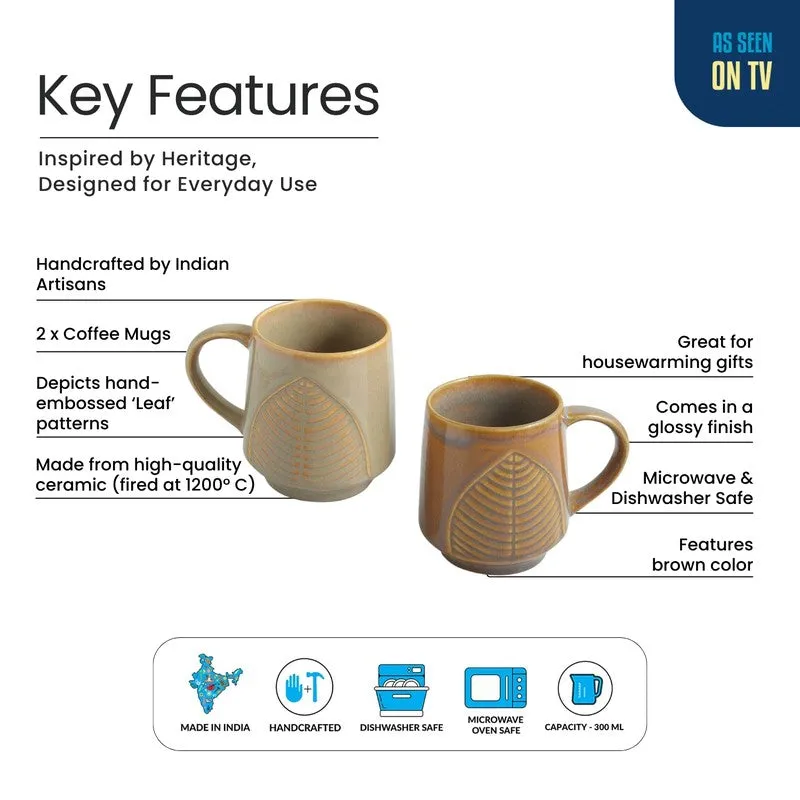 Leaf Ceramic Coffee Mug (300 mL Each) - Set Of Two media 6