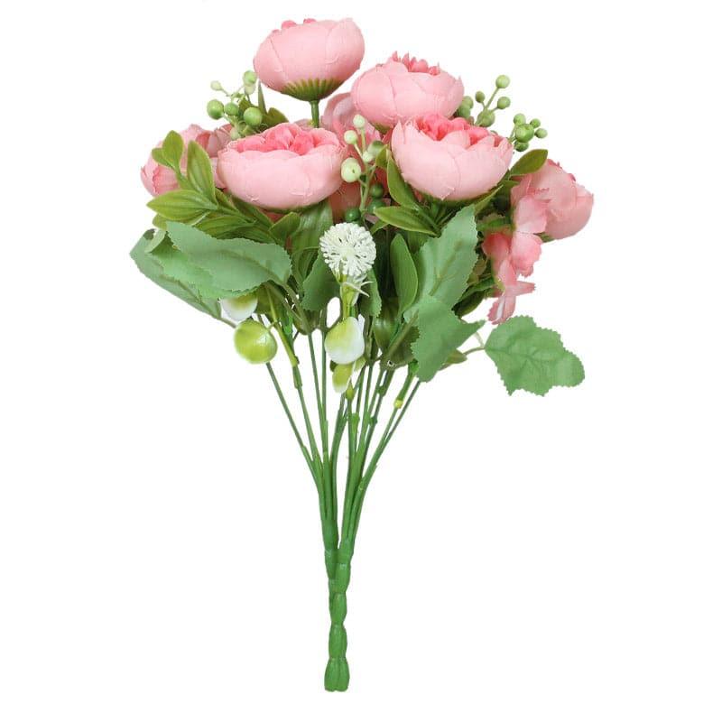 Faux Tropicana Rose Plastic Artificial Flower Bouquet (Pink)- Set Of Two media 4