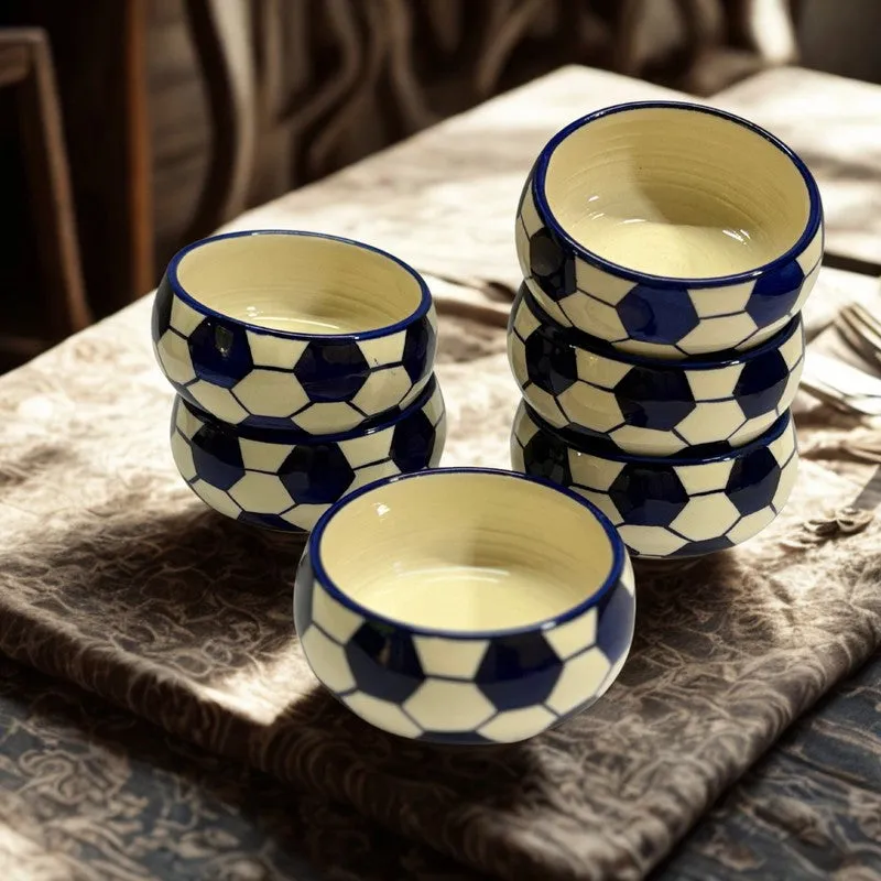 Hexagon Handcrafted Ceramic Dip Bowls (Blue & White,150 mL) - Set Of Six media 3