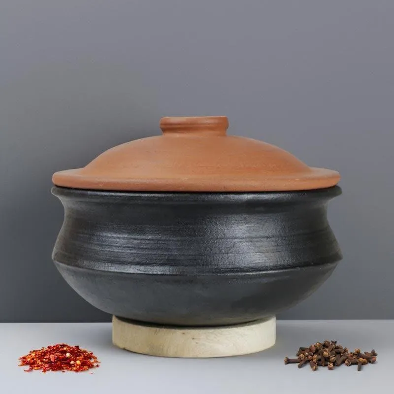 Kalinaw Biriyani Clay Pot With Lid Black 3000 mL / 10 Inches media 1