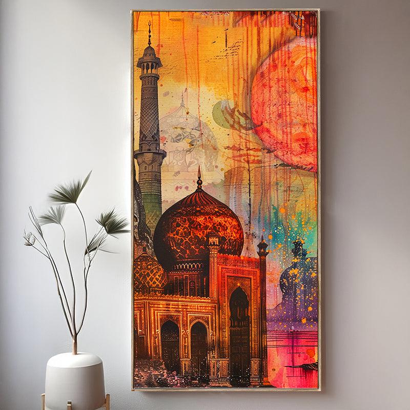 Jalwa-e-Shahi Canvas Mughal Wall Art With Frame - Brown