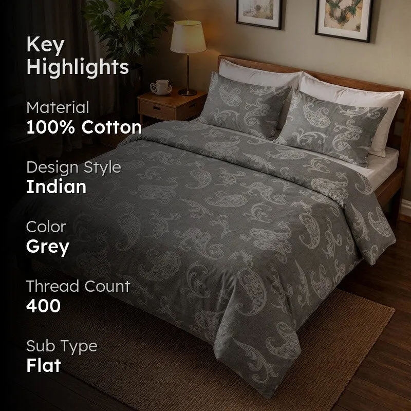 Aangan Kala Cotton Bedsheets (Grey) - 400 TC media 2