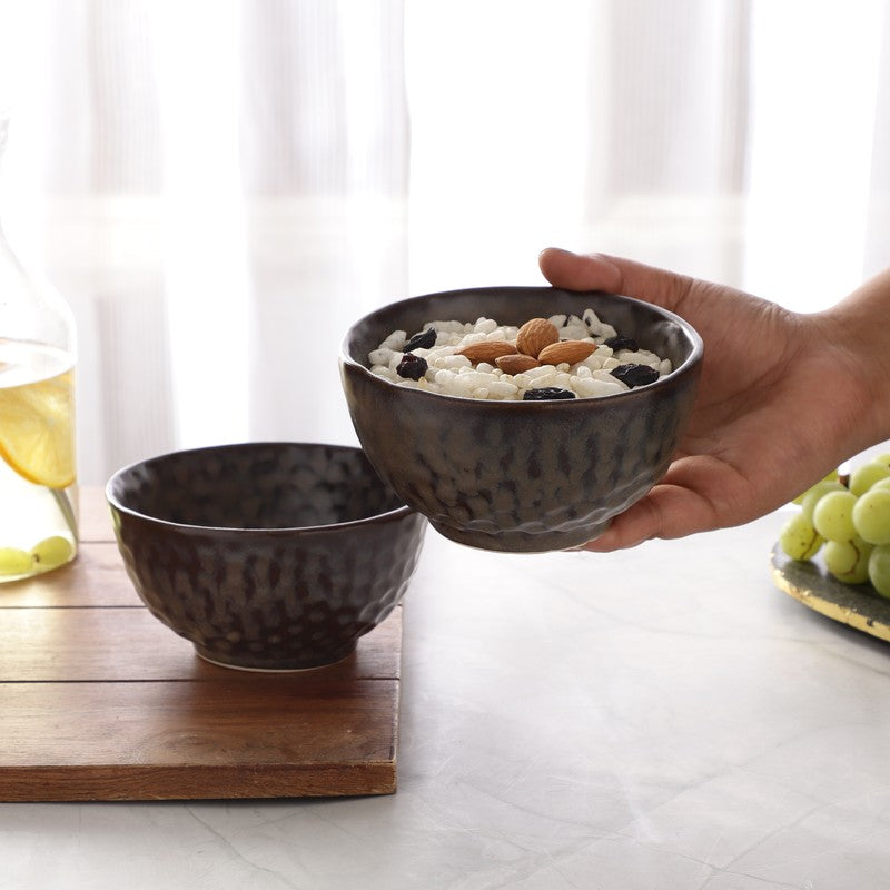 Textured Stoneware Snack Bowl (Dark Brown,350 mL) - Set Of Two media 5