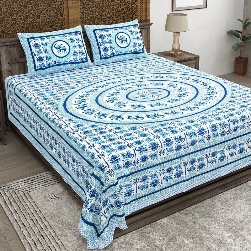 Petalel Cotton Bedsheet (Blue,Yellow) - 240 TC media 1
