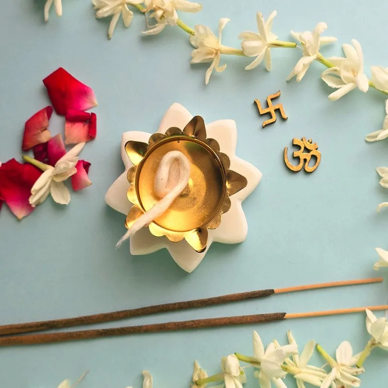 Sacred Lotus Diya with Marble Base media 1