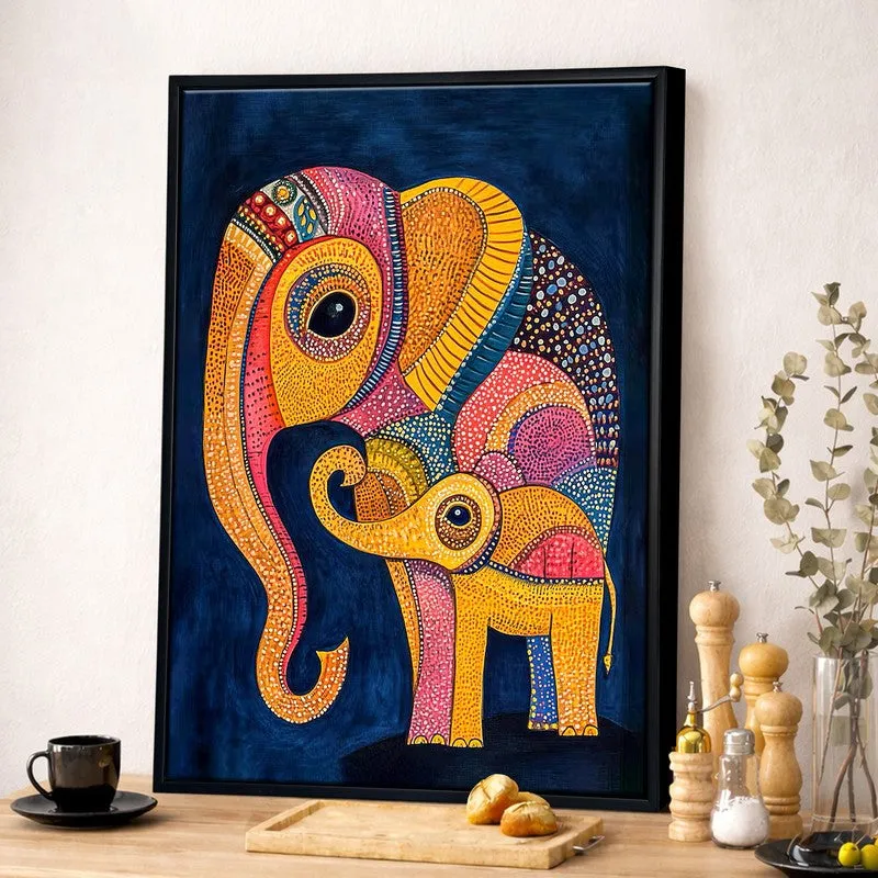 Gond Elephant Canvas wall Painting With Wooden Frame media 2