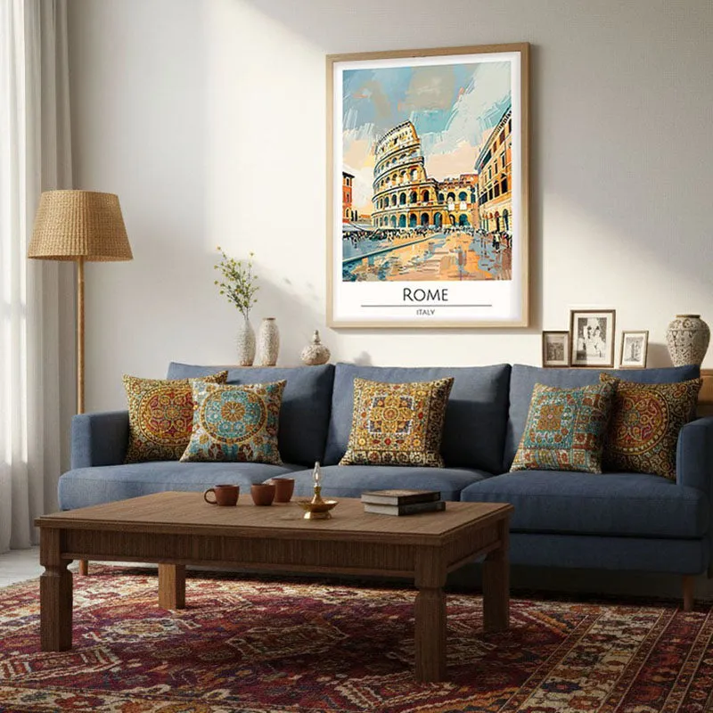 Vintage Coliseum Framed Canvas Archival Canvas Wall Painting - Natural Brown Frame media 4