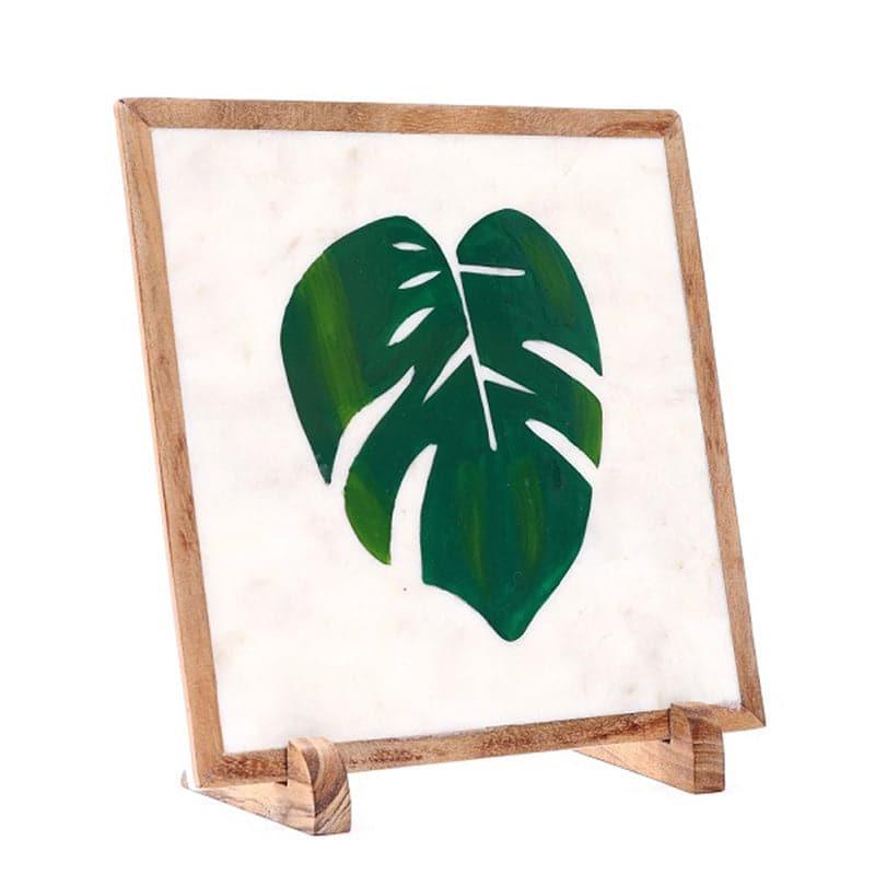 Monstera Leaf Hand Painted Marble Showpiece media 3
