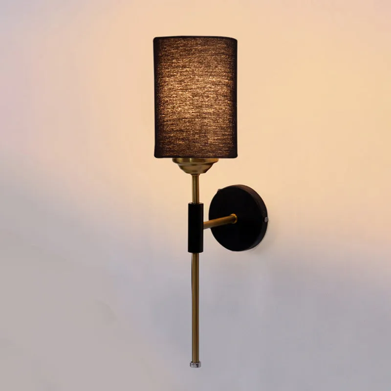 Beryll Cylindrical Steel & Cotton Wall Lamp - Black media 4