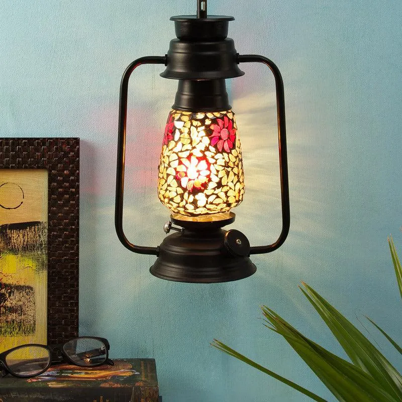 Phoolkari Mosaic Lantern Iron Wall Lamp - Black media 1