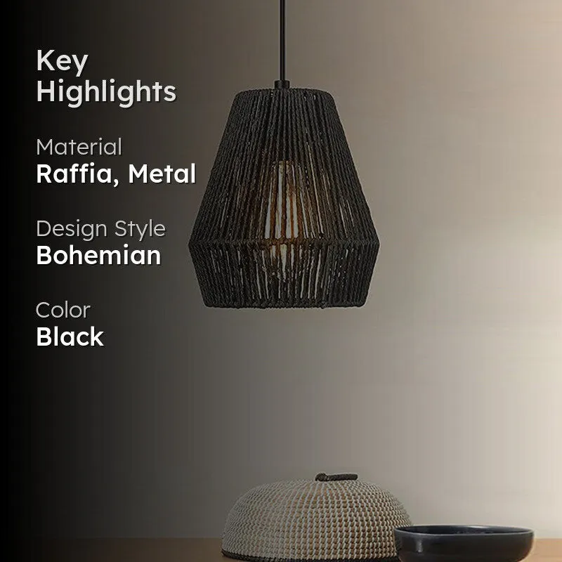 Coastal Woven Raffia Ceiling Lamp - Black media 2