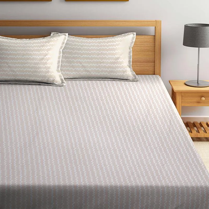 Lora Stripes Bedsheet (Beige) - 150 GSM media 1