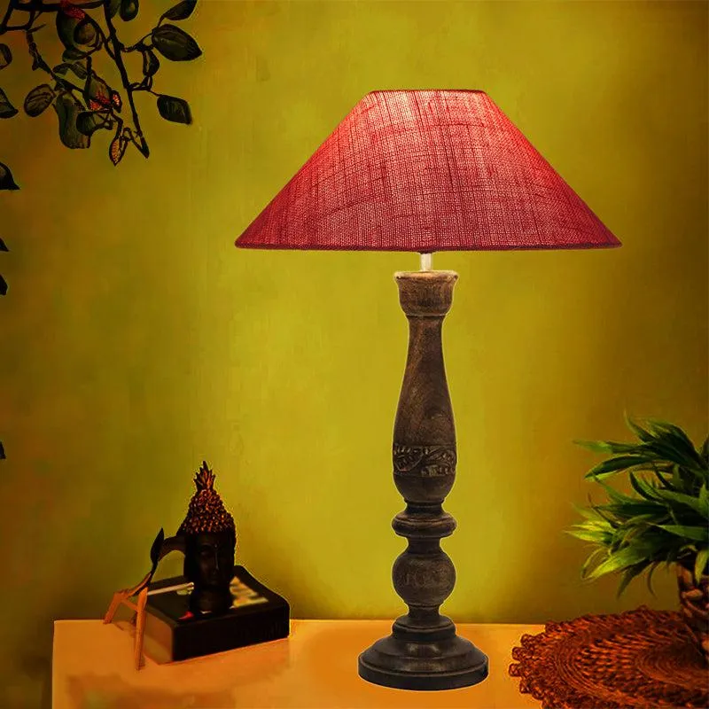 Nihara Wooden & Jute Table Lamp - Pink,Brown media 1