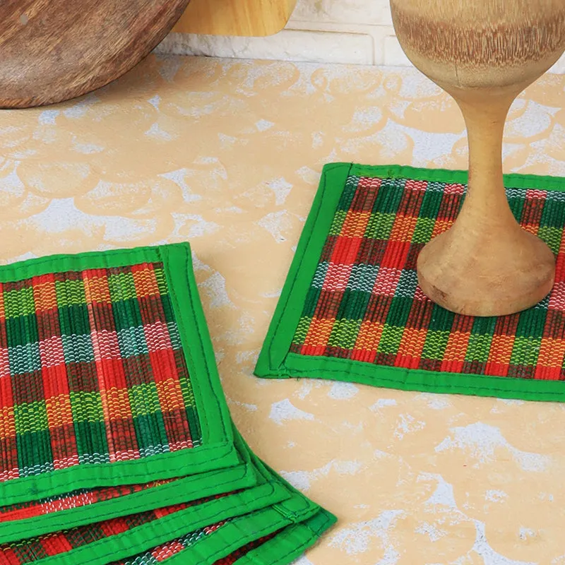 Chequered Zen Bamboo Coaster (Green) - Set Of Four media 4
