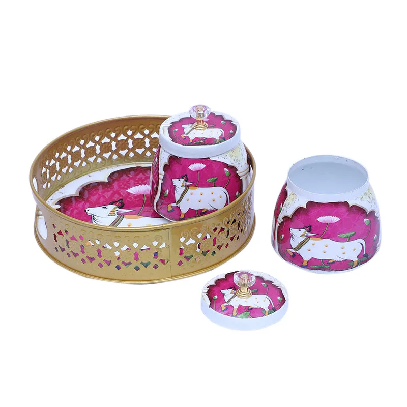 Gavya Pink & White Jar with Tray (200 ML) - Three Piece Set media 6