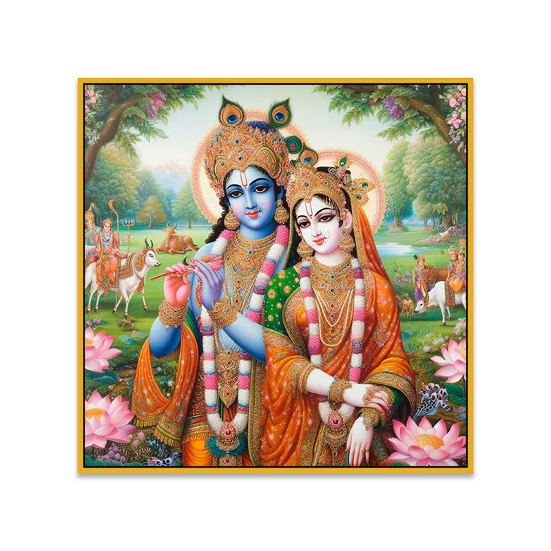 Vibrant Radhakrishna I Canvas Wall Art With Frame media 5