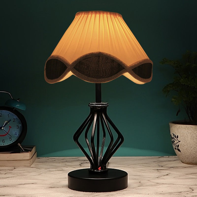 Aurevien Cotton Table Lamp With Wooden Base - Ivory
