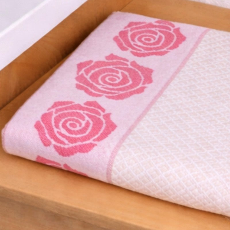 Rosette Cotton Bath Towel (Pink & White) - Set Of Two media 5