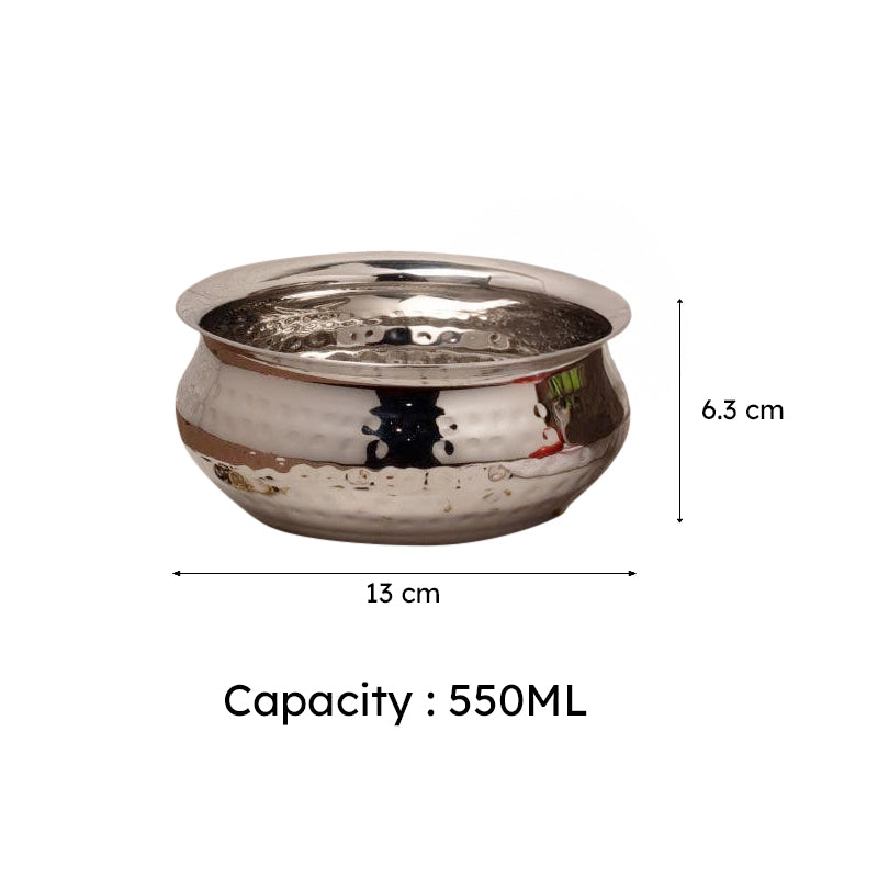 Vintage Charm Stainless Steel Hammered Serving Pot With Lid - 550 mL media 5