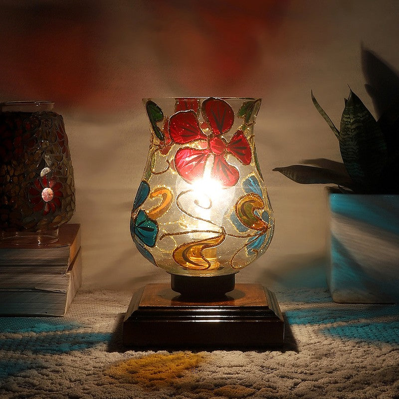 Glowelle Mosaic Glass Table Lamp With Wooden Base - Multicolor