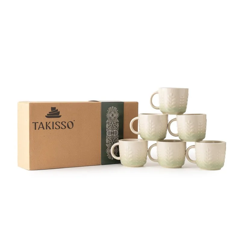 Calista Porcelain Tea Cup (200 mL Each,Green) - Set Of Six media 8