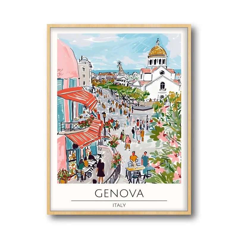 Vintage Genoa Framed Canvas Archival Canvas Wall Painting - Natural Brown Frame media 5
