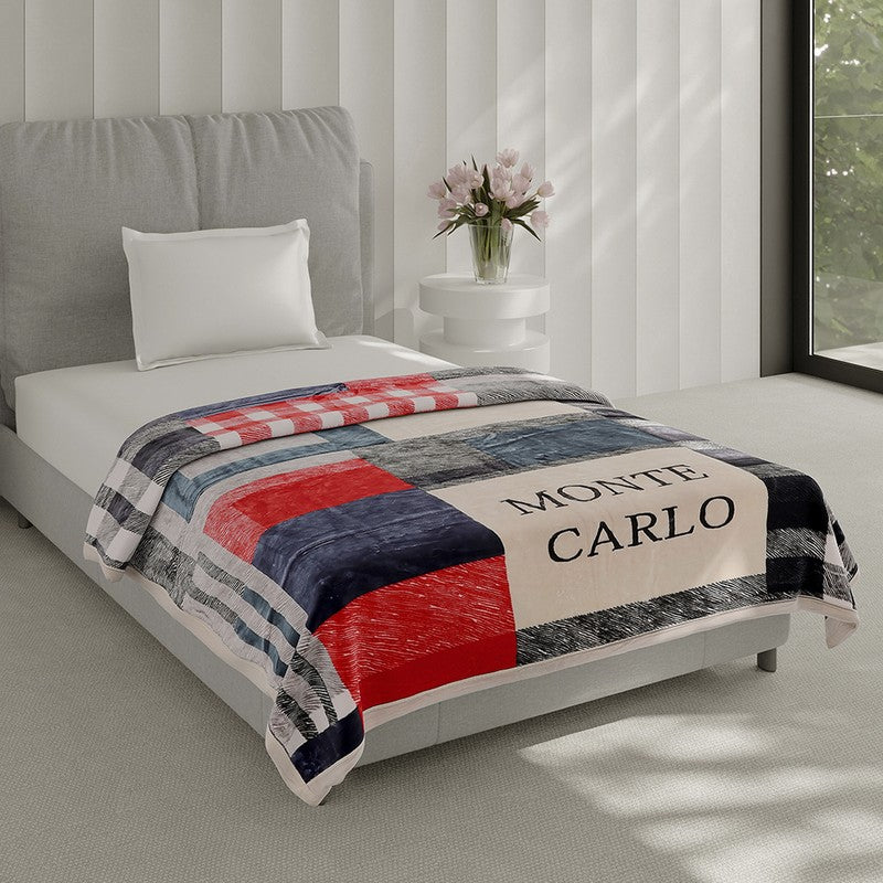 Monte Carlo Urban Color Block Blanket (Red,Grey) - 597 GSM