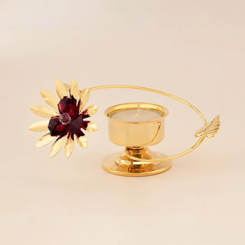 Floral Cup 24K Gold Plated Mild Steel Candle Holder media 3