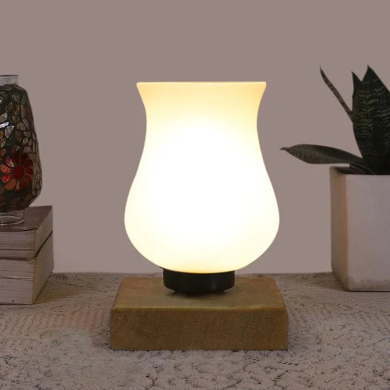 Skylora Glass Table Lamp With Wooden Base - White media 3