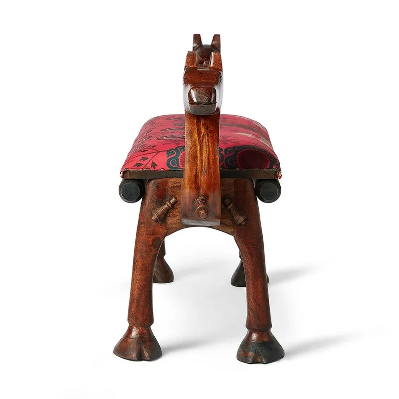 India Circus Acacia Wood Raceme Rosettes Wooden Camel Bench media 5