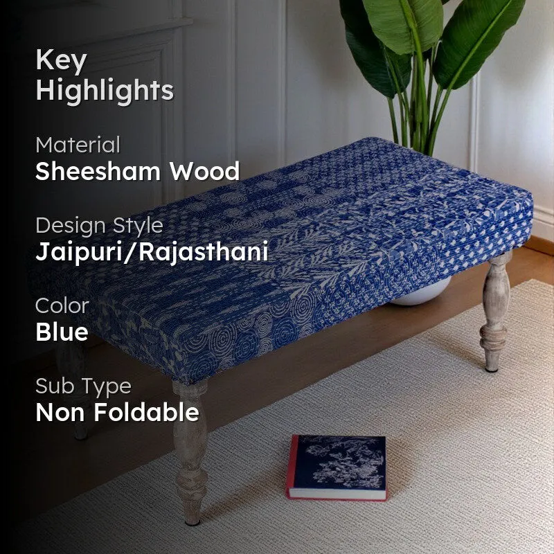 Delvo Sheesham Wooden Bench - Blue media 2