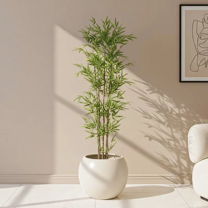Faux Evergreen Bamboo Plant With Black Plastic Pot (4.92 ft) - Light Green media 1