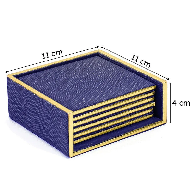 Tisquo Faux Leather Coaster (Blue) - Seven Piece Set media 10