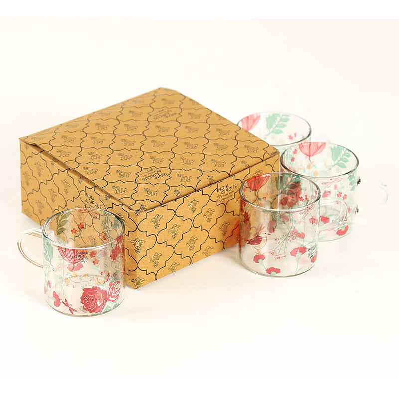 India Circus Rose Vine Glass Mug (130 mL Each Each) - Set Of Four media 4