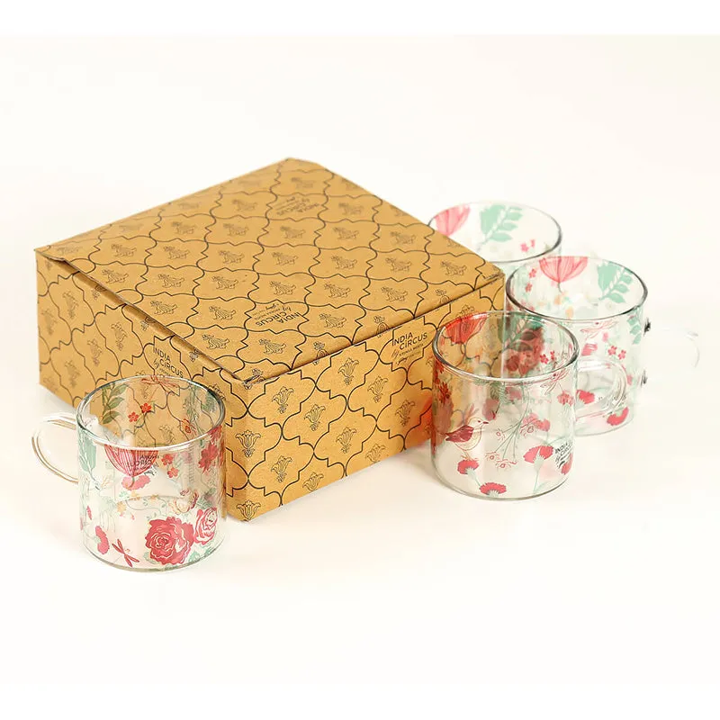 India Circus Rose Vine Glass Mug (130 mL Each Each) - Set Of Four media 4