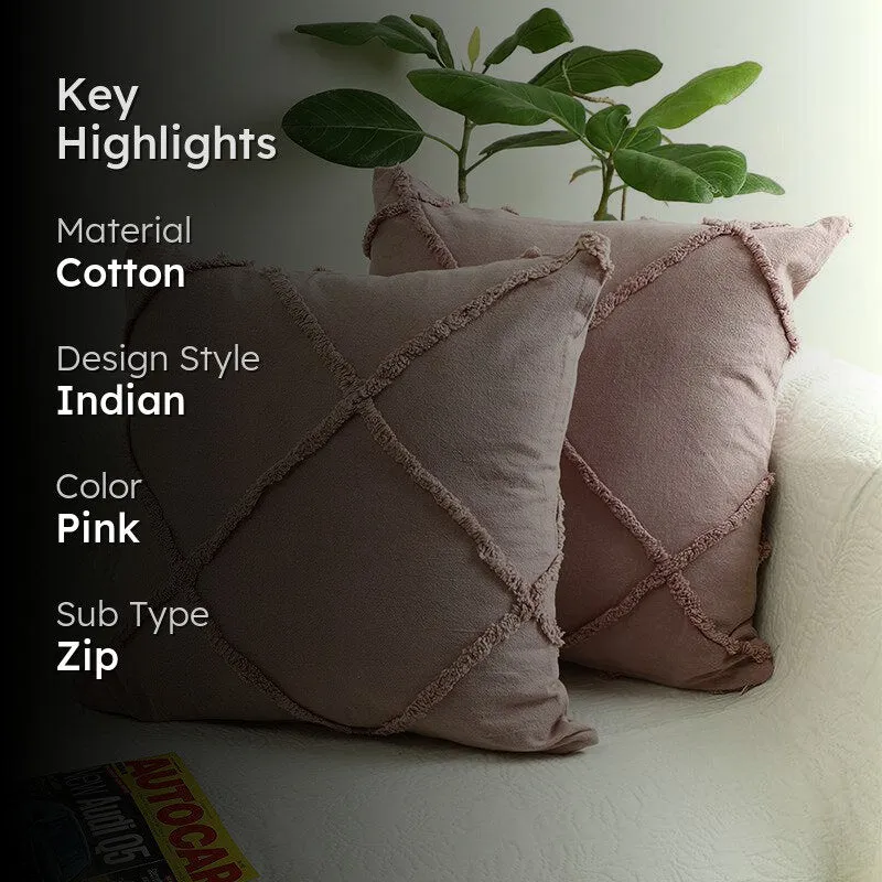 Anuket Tufted Cotton Cushion Cover (Dusty Pink) - Set Of Two media 2