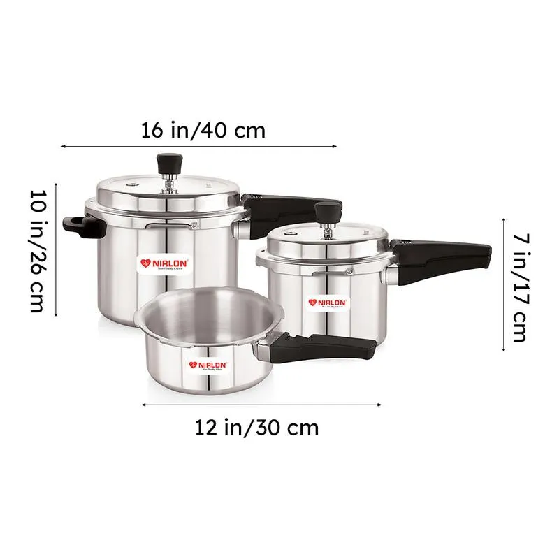 Nirlon Stainless Steel Pressure Cooker(5000 mL/3000 mL/2000 mL) - Set Of Three media 12