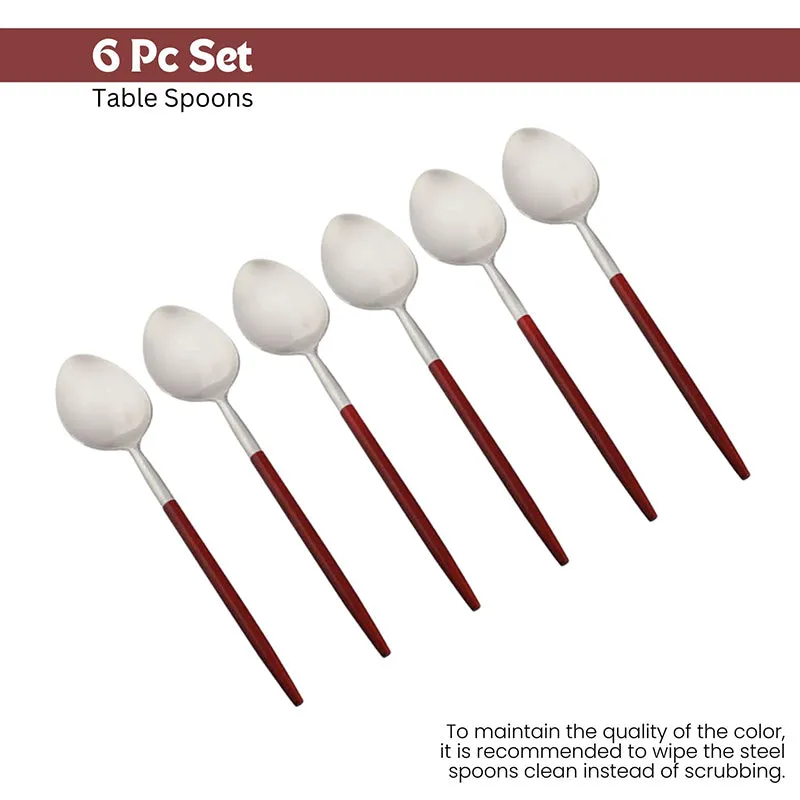 Stirling Stainless Steel Spoon Set (Silver & Red) - Set Of Six media 4