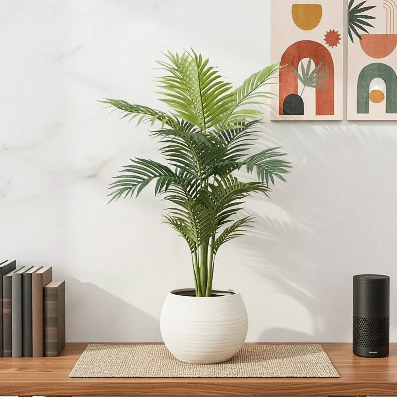 Faux Butterfly Palm Plant With Black Plastic Pot - 2.79 ft media 1
