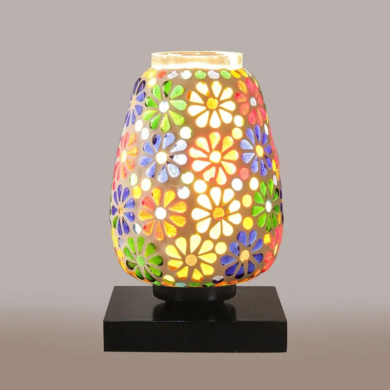 Mignora Mosaic Glass Table Lamp With Wooden Base - Multicolor media 7