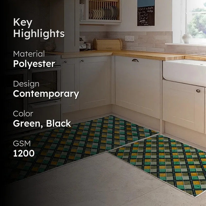 CleanLines Polyester Kitchen Floor Mats (Green,Black) - Set of Two media 2