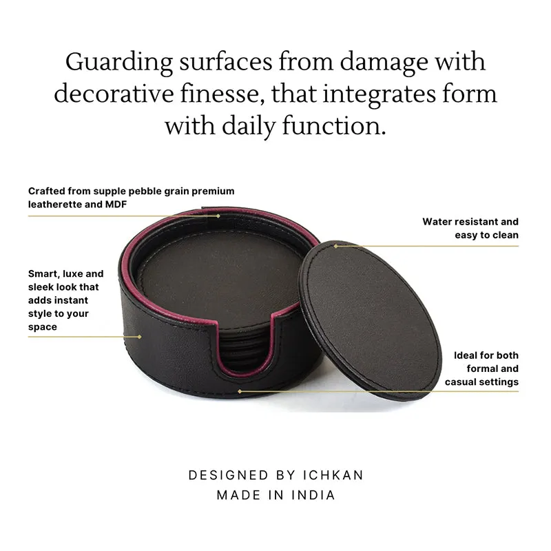Tisca Faux Leather Coaster (Black) - Seven Piece Set media 3