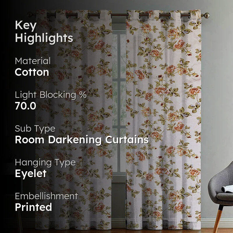 Giselle Floral Cotton Curtain - Set Of Two media 2