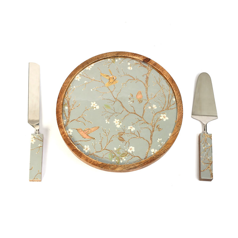 Sterling Flight Mango Wood Cake Stand With Server & Knife - Three Piece Set media 7