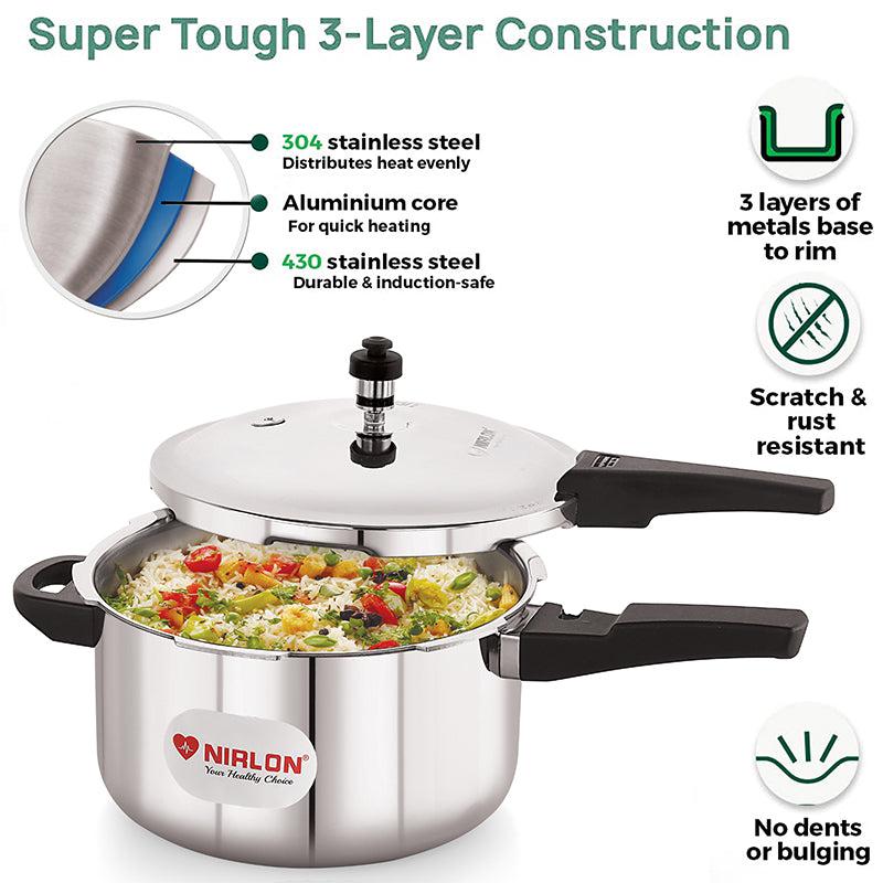 Nirlon Steel Pressure Cooker - 5000 mL/ 11 Inches media 4