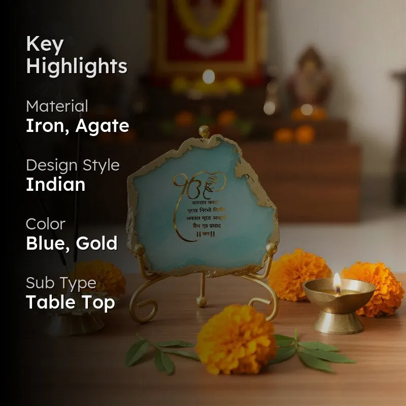Krishna Blessing Aura Agate Showpiece With Stand - Blue media 2