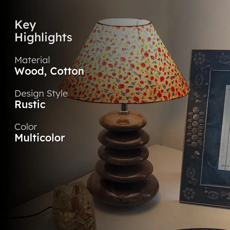 Glanorix Cotton Table Lamp With Wooden Base - Multicolor media 2