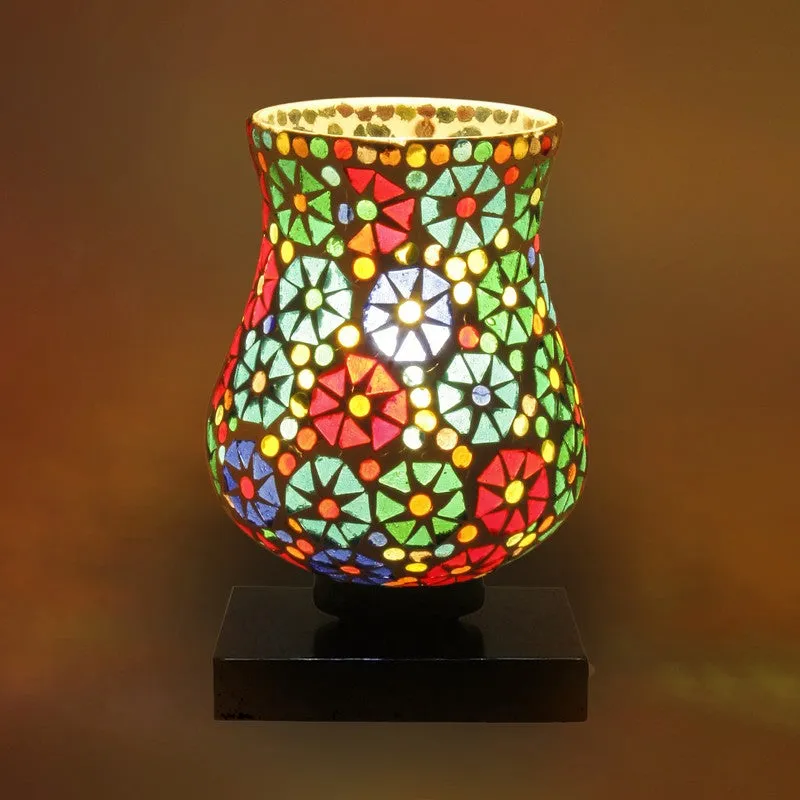 Ilumo Mosaic Glass Table Lamp With Wooden Base - Multicolor media 8
