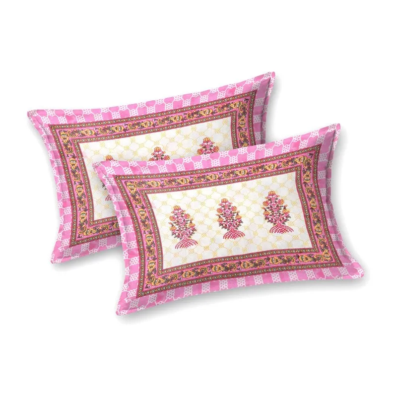 Gridon Cotton Bedsheet (Pink,Beige) - 240 TC media 4