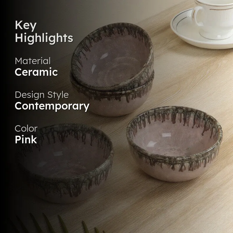 Opaline Snack Bowls (Pink,200 mL Each) - Set Of Four media 2
